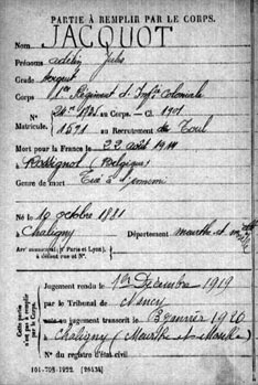 Exemple des fiches élaborées après la Première Guerre mondiale par l'administration des anciens combattants  (JPG)
